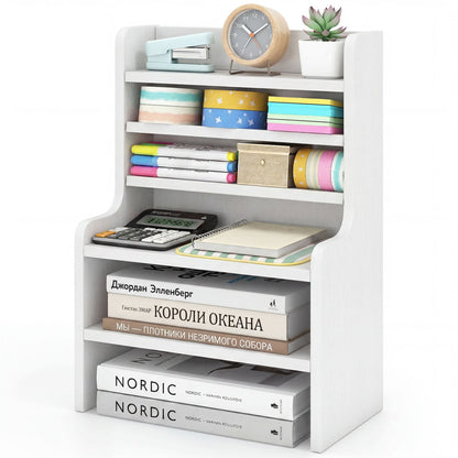 Desktop Organizer 6-Tier Mini Storage Rack with 2 Removable Shelves, White