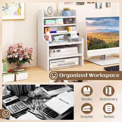 Desktop Organizer 6-Tier Mini Storage Rack with 2 Removable Shelves, White