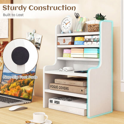 Desktop Organizer 6-Tier Mini Storage Rack with 2 Removable Shelves, White