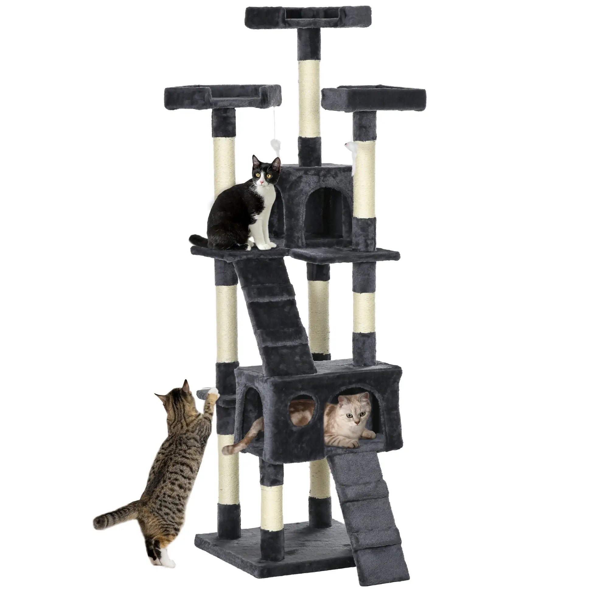 68-Inch Multi-Level Cat Scratching Tree, Kitty Activity Center, Charcoal Grey Cat Trees Charcaol Grey at Gallery Canada