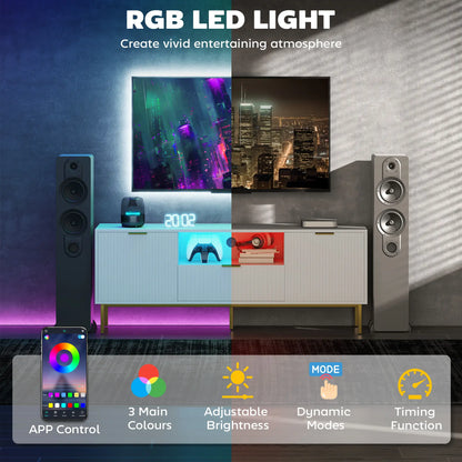 TV Console For 50 Inch TVs, Smart RGB LED Lights, Soft Close Doors, White TV Stands at Gallery Canada