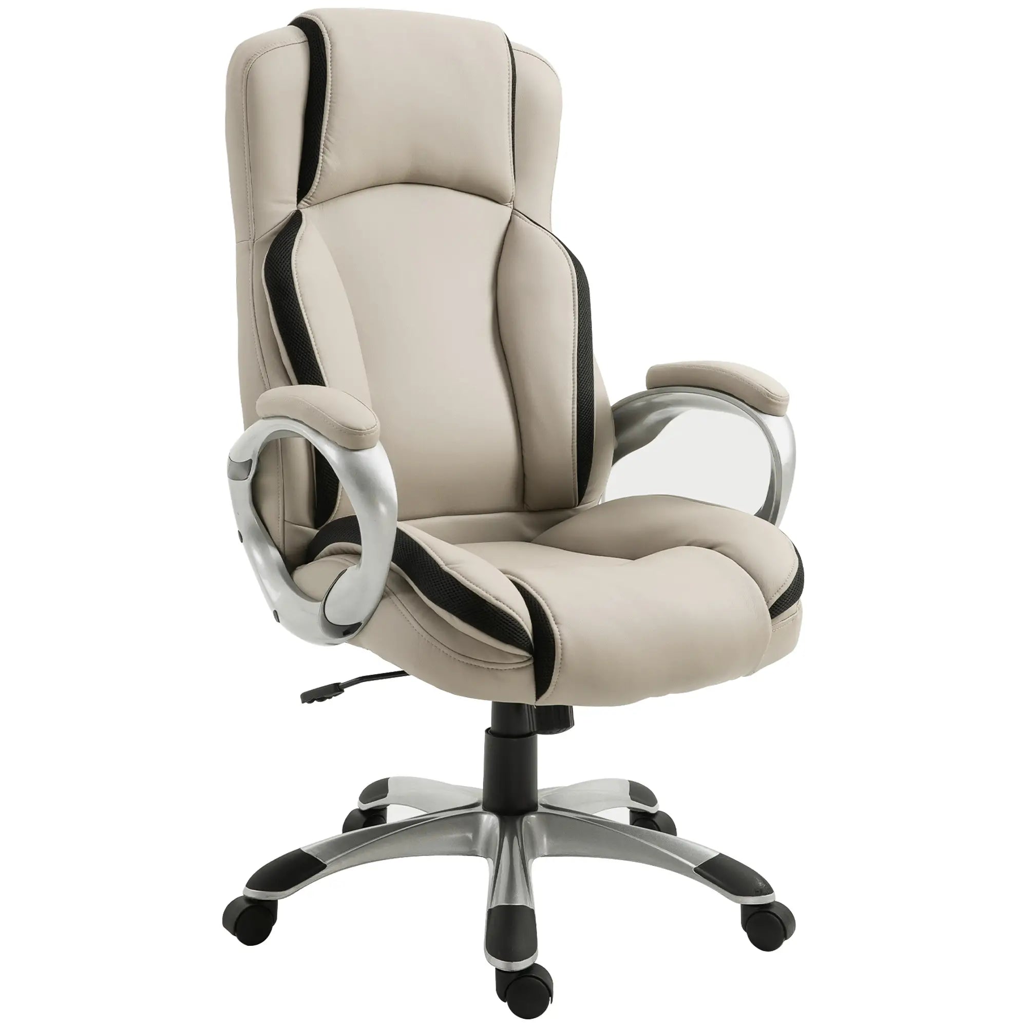 PU Leather Executive Office Chair, Height Adjustable Swivel, Black, Greige Executive & Manager Chairs at Gallery Canada