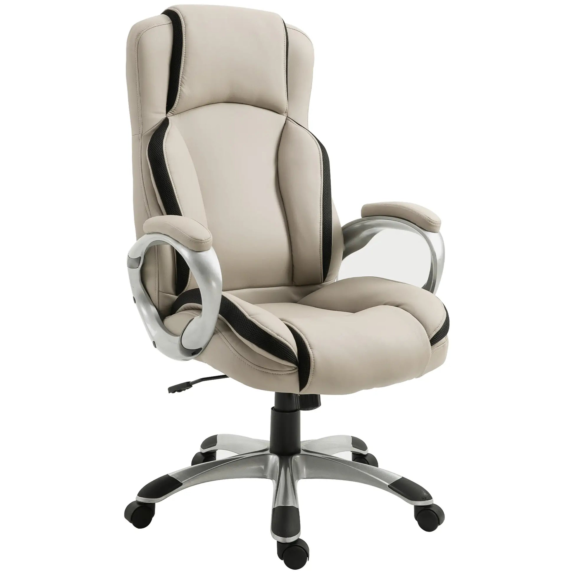 PU Leather Executive Office Chair, Height Adjustable Swivel, Black, Greige Executive & Manager Chairs at Gallery Canada