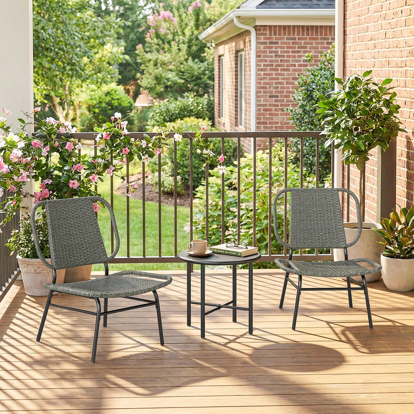 3 Piece Wicker Patio Set, Steel Table, Rattan Outdoor Furniture, Grey Bistro Sets at Gallery Canada