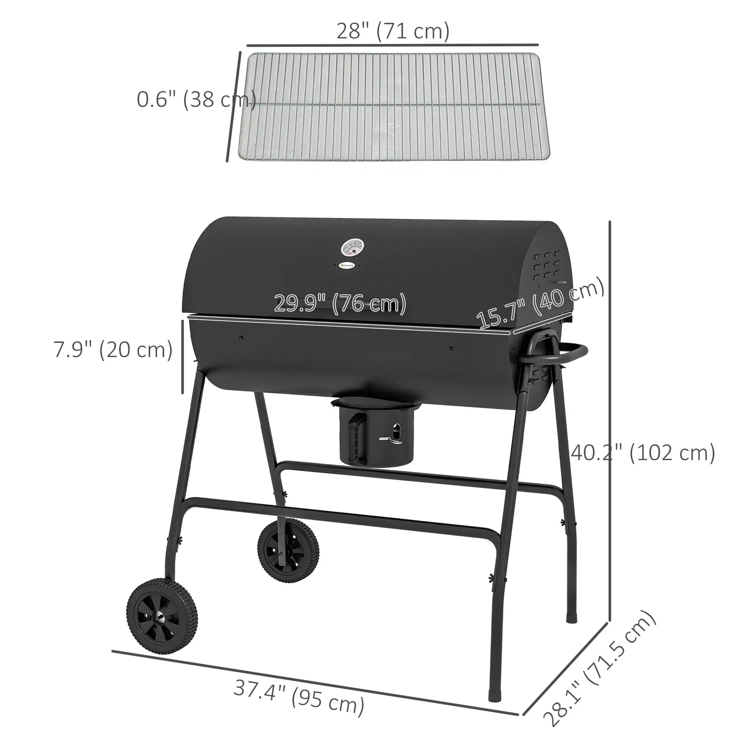 Charcoal BBQ Smoker, 420 sq.in. Cooking Area, Wheels, Ash Catcher, Black Charcoal BBQ Grils at Gallery Canada