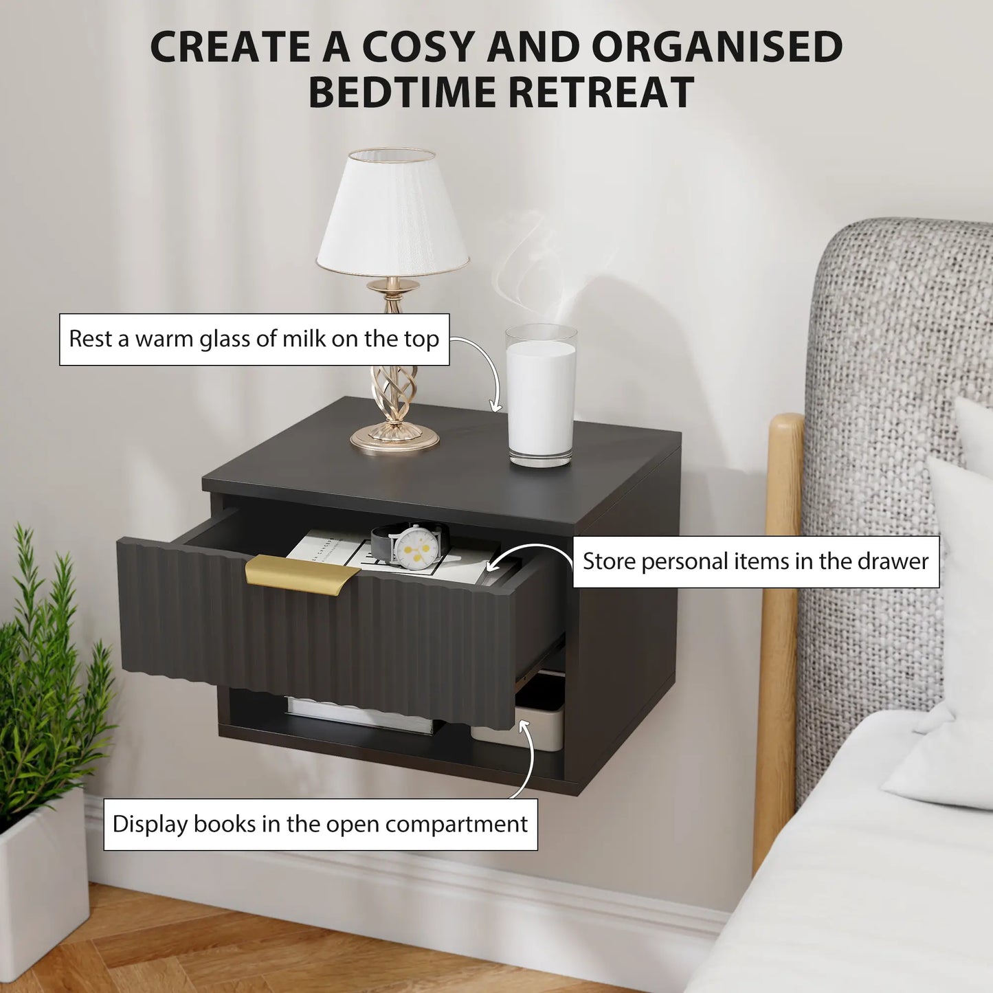 Floating Nightstands, Wall Mounted Bedside Tables Set of 2, Black Bedside Tables at Gallery Canada