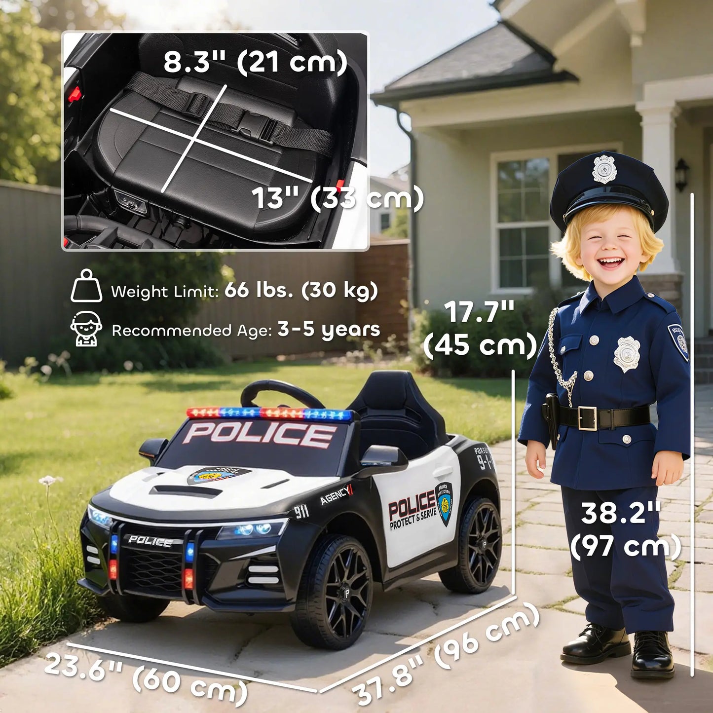 Kids Electric Police Car, Remote Control, Sirens, Lights, Music, White Electric Toy Cars at Gallery Canada