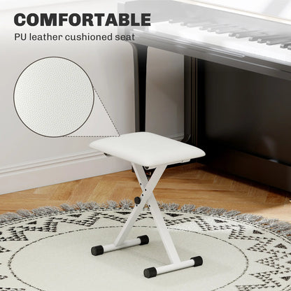 Adjustable Piano Bench, X-Style Folding Piano Stool with Padded Seat, Non-Slip Rubber Feet, Keyboard Chair, White