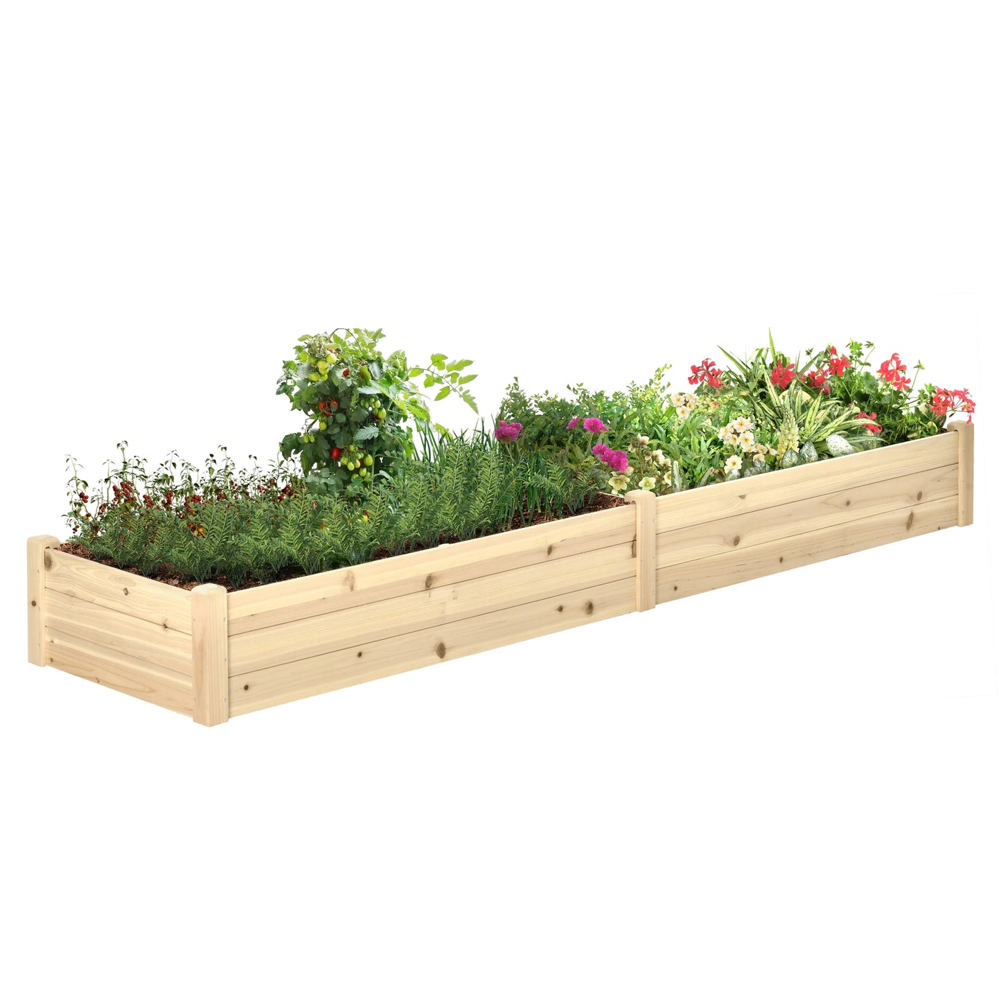 96" x 24" x 10" Wooden Raised Garden Bed, 2 Planter Boxes, Non-Woven Fabric Liner Wooden Planter Boxes Natural at Gallery Canada