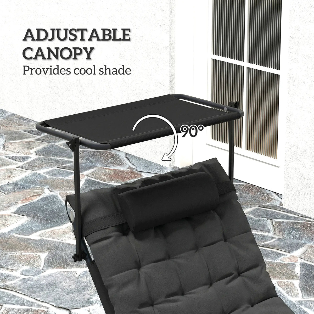 Folding Lounge Chair With Adjustable Canopy, 4-Position Tanning Chair, Dark Grey Lounger Chairs at Gallery Canada