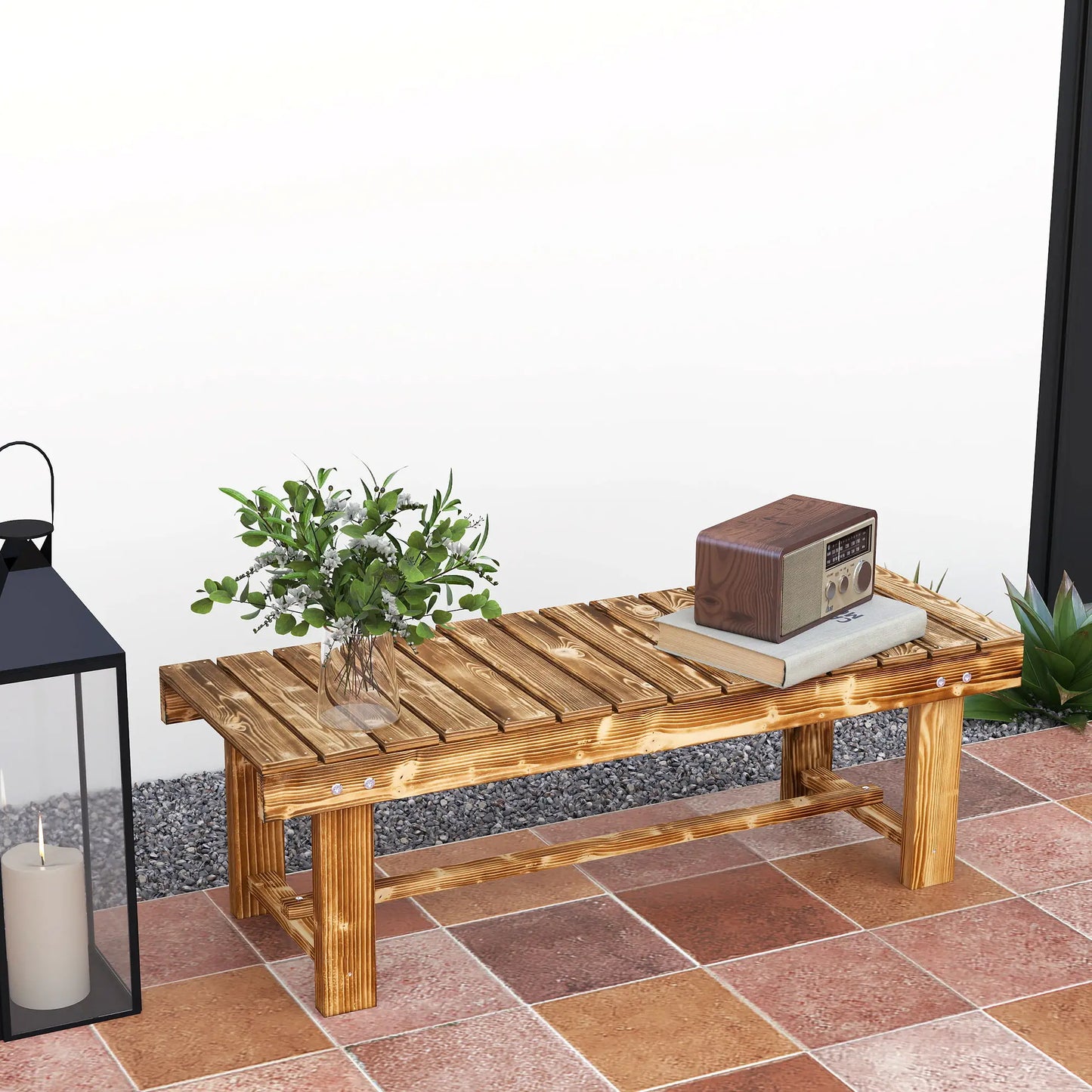Outdoor Garden Bench, Backless Patio Stool, 43.25" x 15" x 13.75", Carbonized Outdoor Benches at Gallery Canada