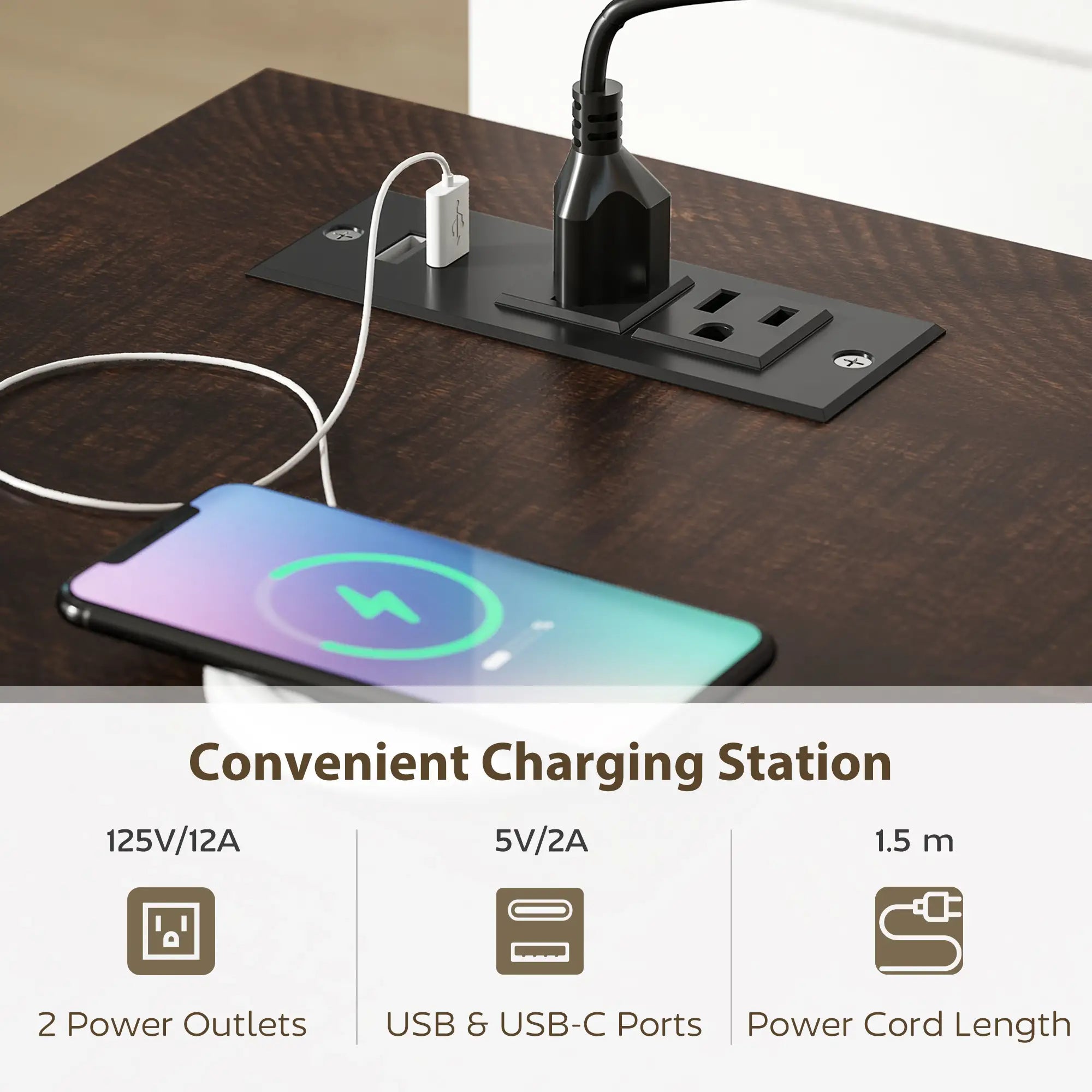 Farmhouse Sideboard with Charging Station, 58 Inch Buffet Cabinet, 2 Soft Close Drawers, Black Storage Cabinets at Gallery Canada