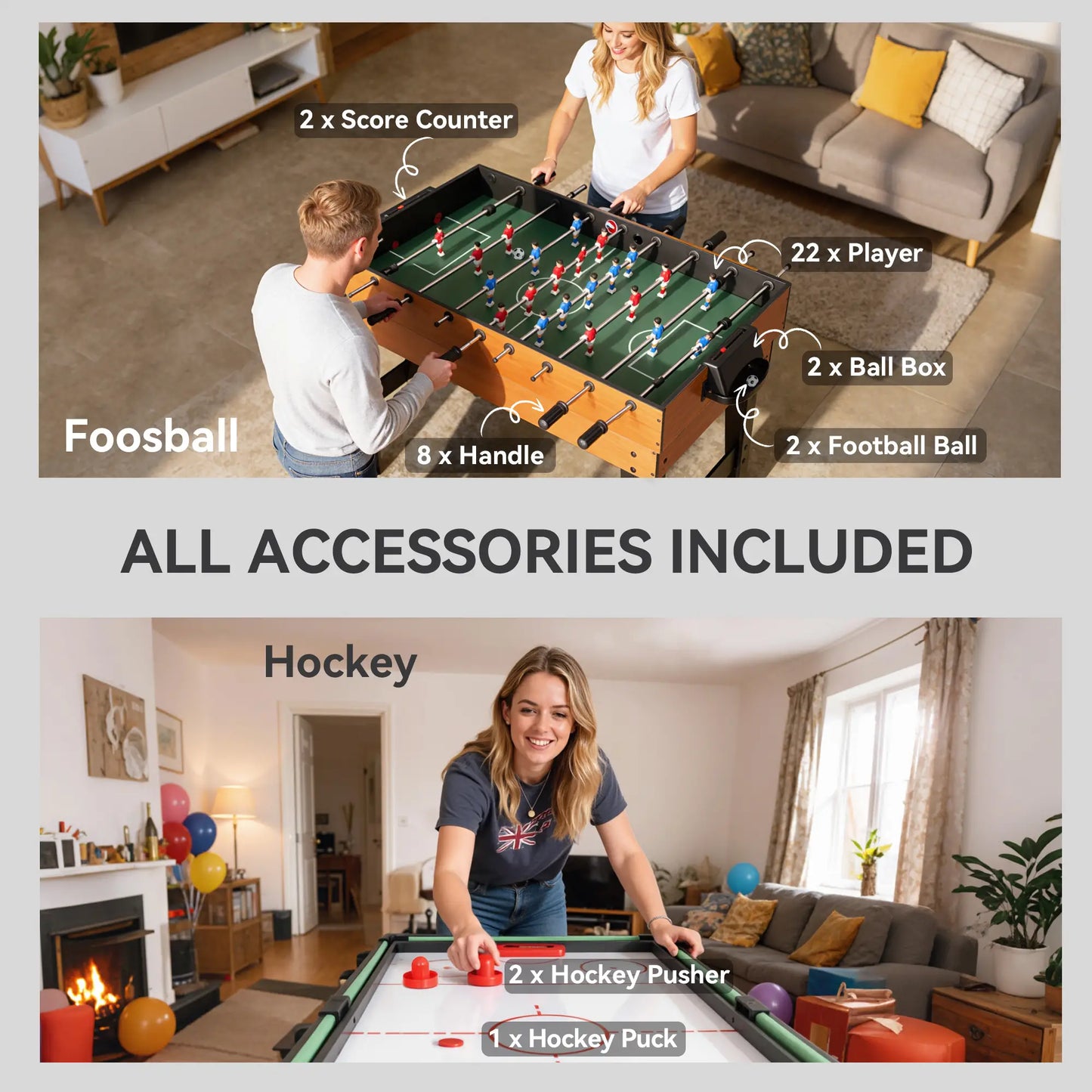 53 in 5-in-1 Multi Game Table, Foosball Pool Hockey Table Tennis Basketball
