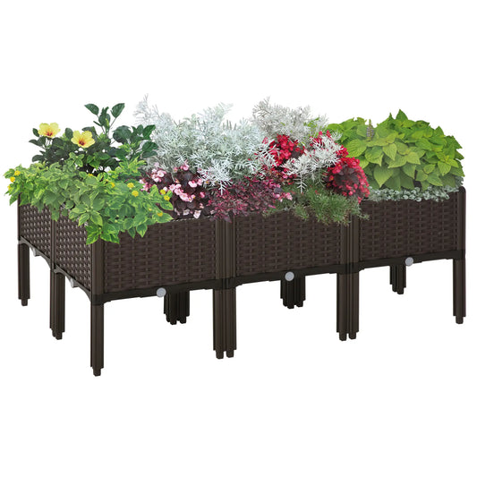 6-Piece Raised Garden Bed, PP Flower Bed, Stackable Vegetable Herb Grow Box Elevated Garden Beds Brown at Gallery Canada