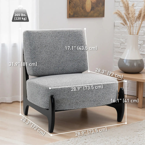 Accent Chair, Rubber Wood Frame, Wide Seat, Modern Chenille, Thick Cushion, Grey