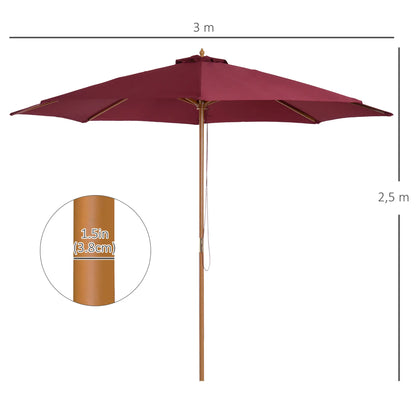 10' x 8' Bamboo Round Patio Umbrella, Wine Red Sun Umbrellas at Gallery Canada