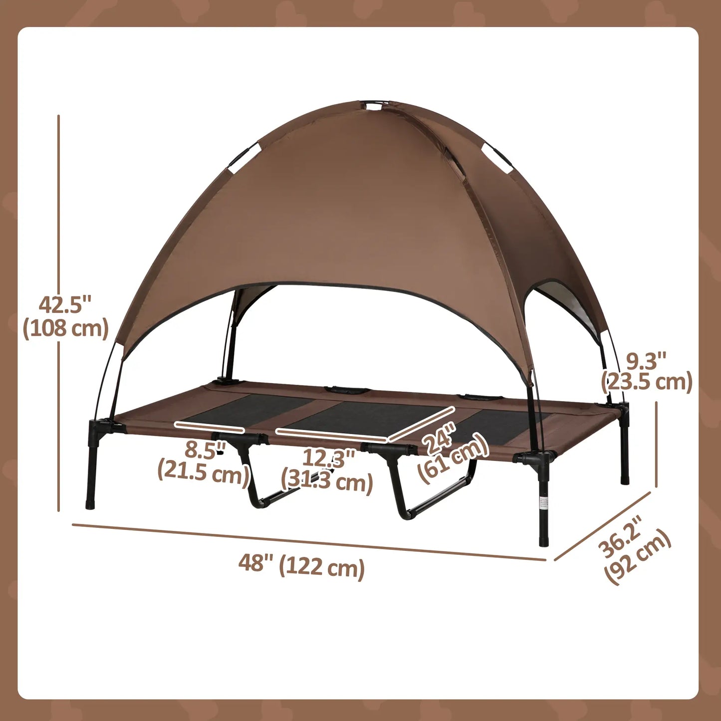 Elevated Dog Bed with Canopy, Portable Dog Cot, XL, 48" x 36" x 43", Coffee Elevated Dog Beds at Gallery Canada