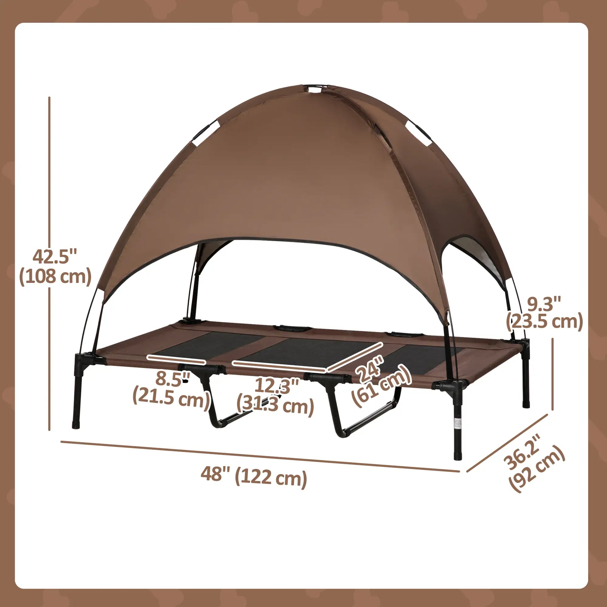 Elevated Dog Bed with Canopy, Portable Dog Cot, XL, 48" x 36" x 43", Coffee Elevated Dog Beds at Gallery Canada