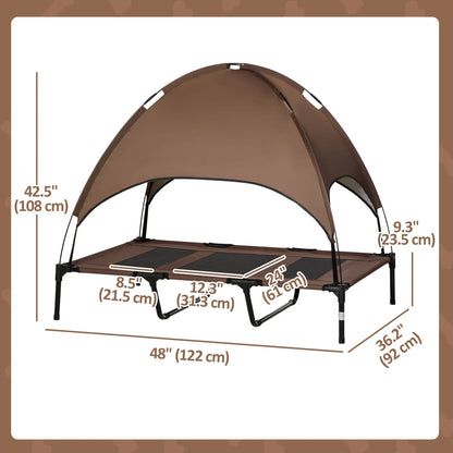 Elevated Dog Bed with Canopy, Portable Dog Cot, XL, 48" x 36" x 43", Coffee Elevated Dog Beds at Gallery Canada