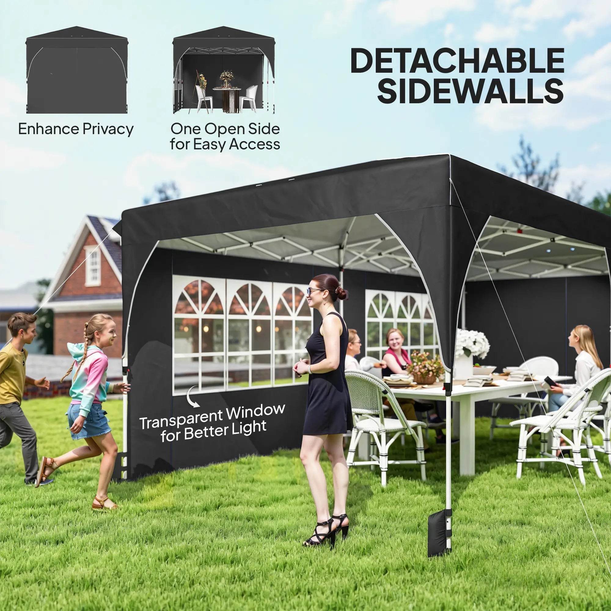 10 x 20 ft Pop Up Canopy Tent, Reflective Strips, UPF 50+, 6 Sandbags, Black Pop Up Canopies at Gallery Canada
