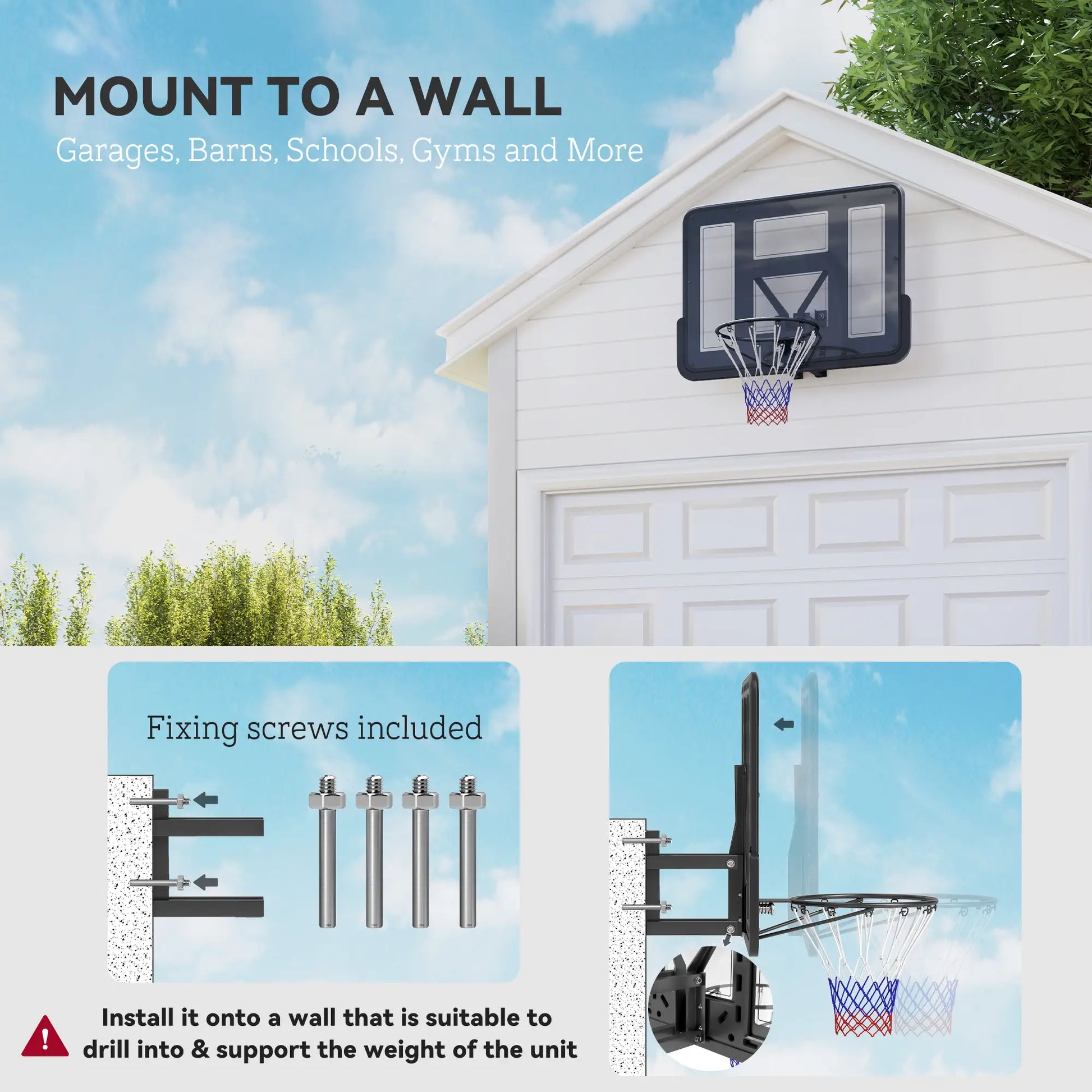 Wall Mounted Basketball Hoop, 43" Shatter Resistant Backboard, All Weather Net Basketball at Gallery Canada