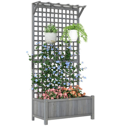 Jardinière en bois avec treillis, lit de jardin surélevé, écran d'intimité, gris foncé