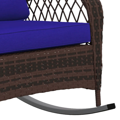 Outdoor Wicker Rattan Rocking Chair, Thick Cushions, Dark Blue Outdoor Rocking Chairs at Gallery Canada
