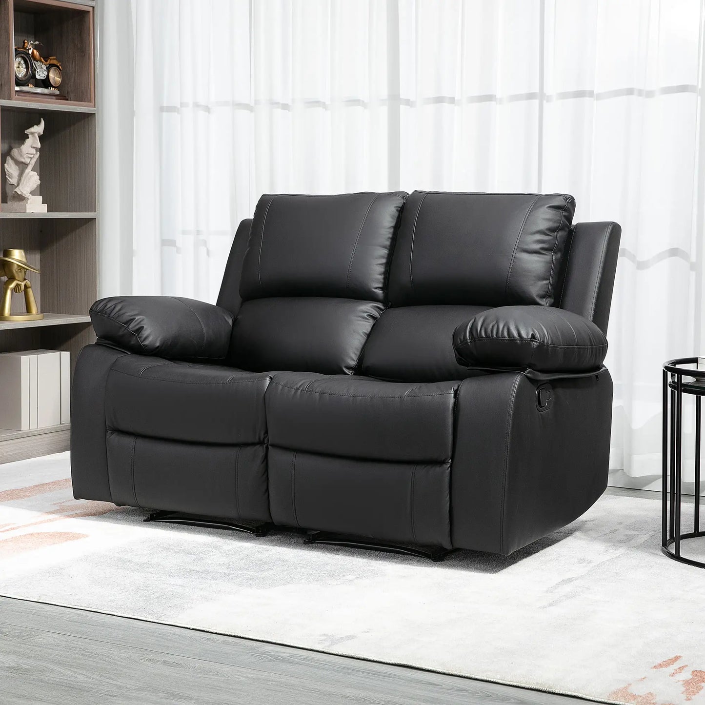 Double Reclining Loveseat, PU Leather Manual Recliner, Black 2-Seater Sofas at Gallery Canada