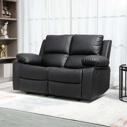 Double Reclining Loveseat, PU Leather Manual Recliner, Black 2-Seater Sofas at Gallery Canada