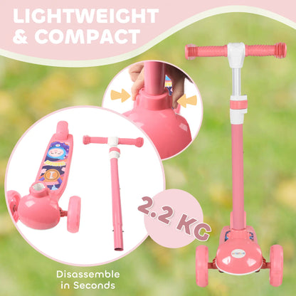 3 Wheel Kids Scooter, Adjustable Height, Rear-Fender Brake, LED Light, Pink Scooters at Gallery Canada