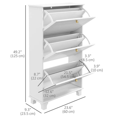 Narrow Shoe Storage, 3 Flip Drawers, Adjustable Shelves, Holds 12 Pairs, White Shoe Storage Cabinets & Racks at Gallery Canada