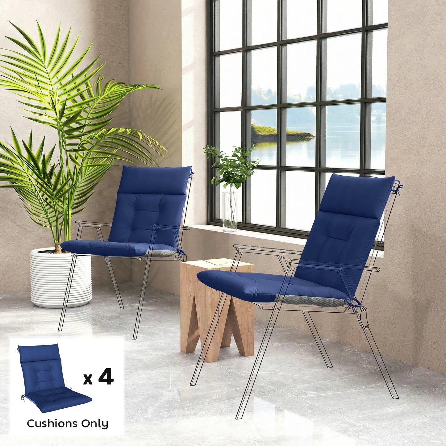 Patio Chair Cushions Set of 4, Waterproof Non-Slip, 44"x21", Navy Blue Patio Chair Cushions at Gallery Canada