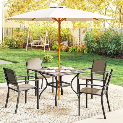 Square Outdoor Dining Table For 4, With Umbrella Hole And Shelf, Grey Patio Dining Tables at Gallery Canada