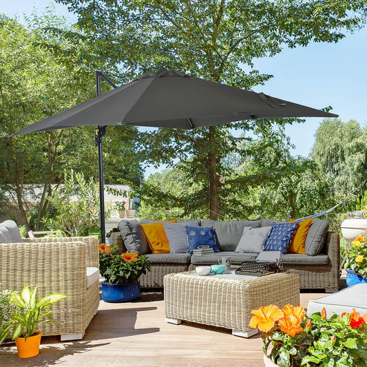 8' x 8' Square Patio Umbrella, 360° Rotation, Aluminum Cantilever, Grey Cantilever Umbrellas Grey at Gallery Canada