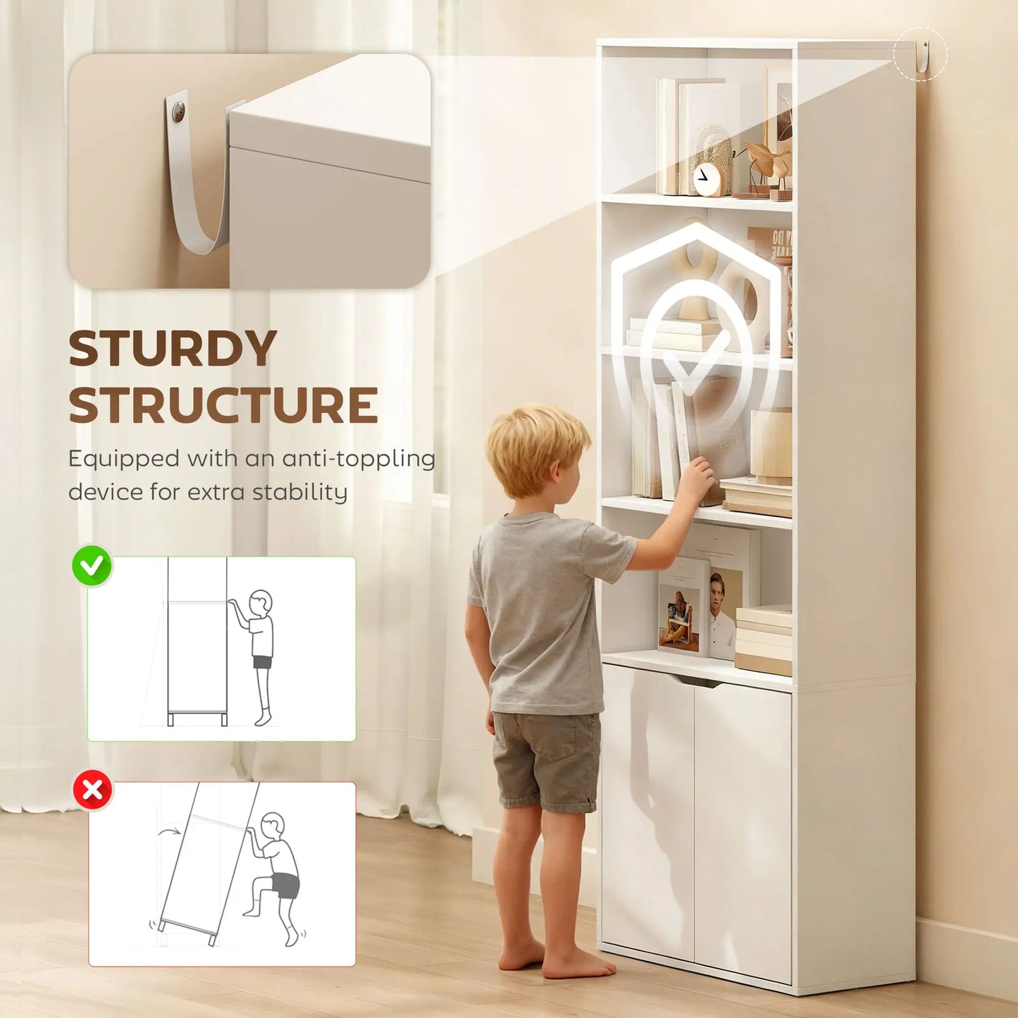4-Tier Open Bookshelf with Doors, Home Office Bookcase, White White Bookshelves at Gallery Canada