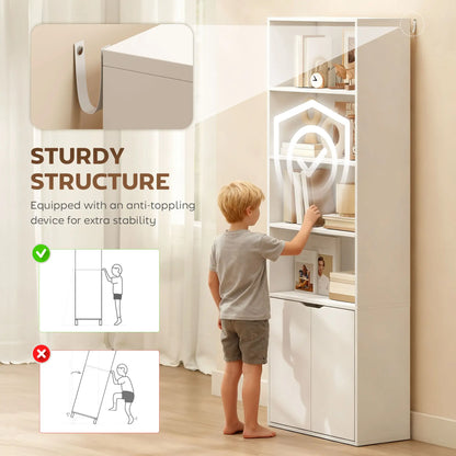 4-Tier Open Bookshelf with Doors, Home Office Bookcase, White White Bookshelves at Gallery Canada