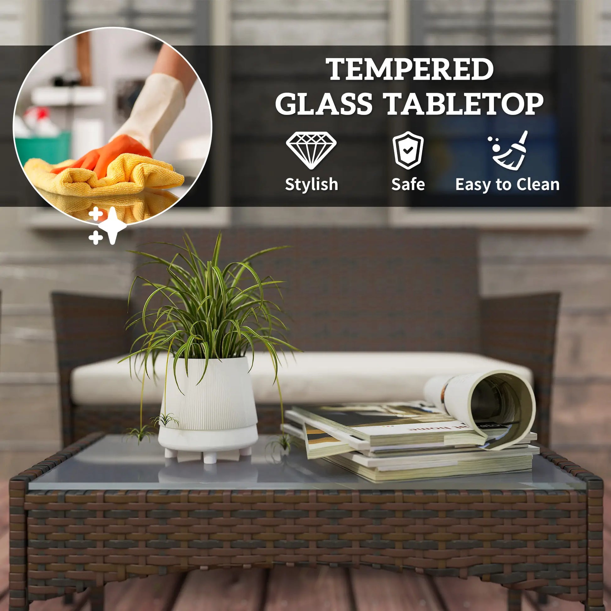 4-Piece Wicker Patio Furniture Set, Loveseat Chairs, Glass Table, Beige Patio Furniture Sets at Gallery Canada