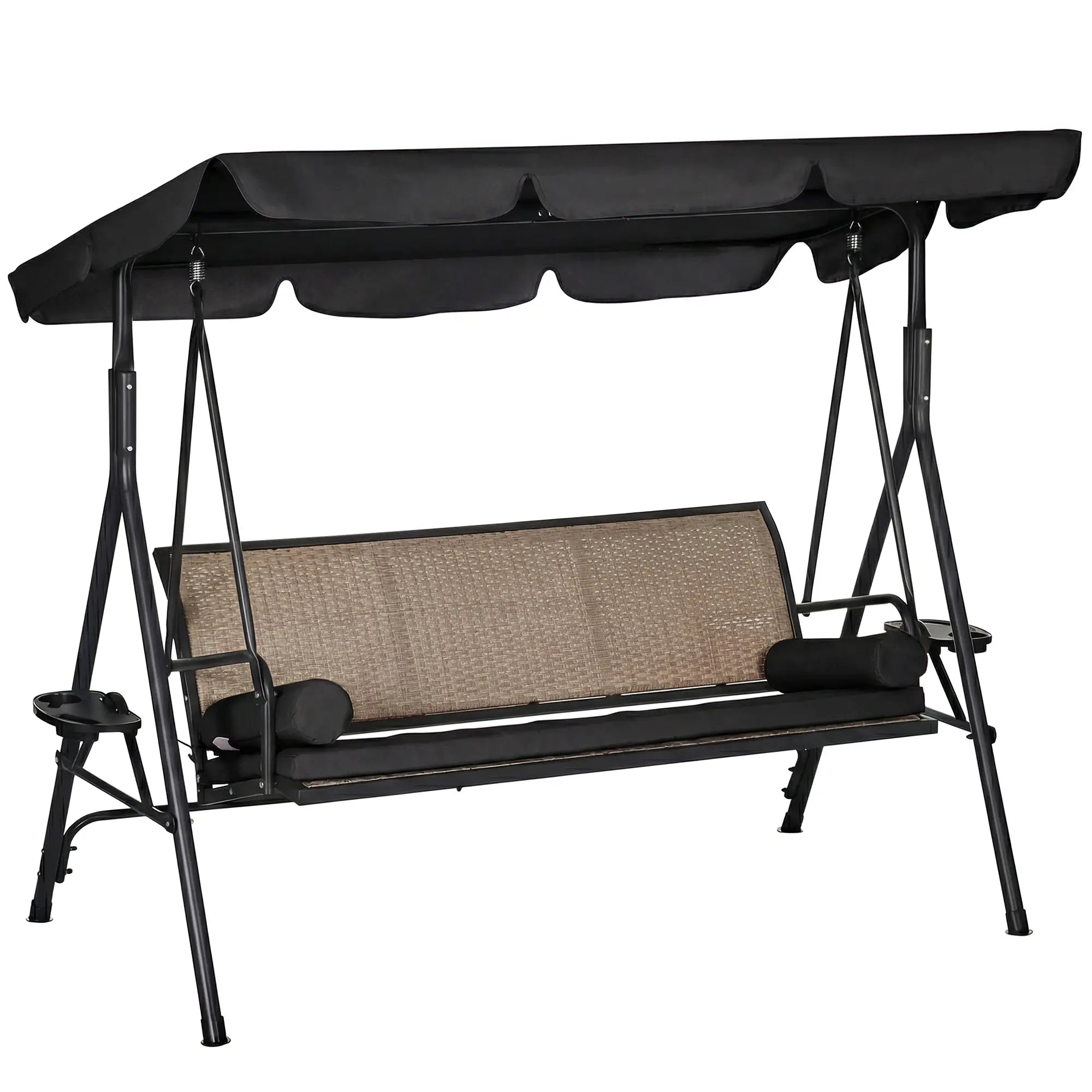 Outdoor 3-Seat Porch Swing, Rattan Seat, Removable Cushion Patio Swings with Stand at Gallery Canada