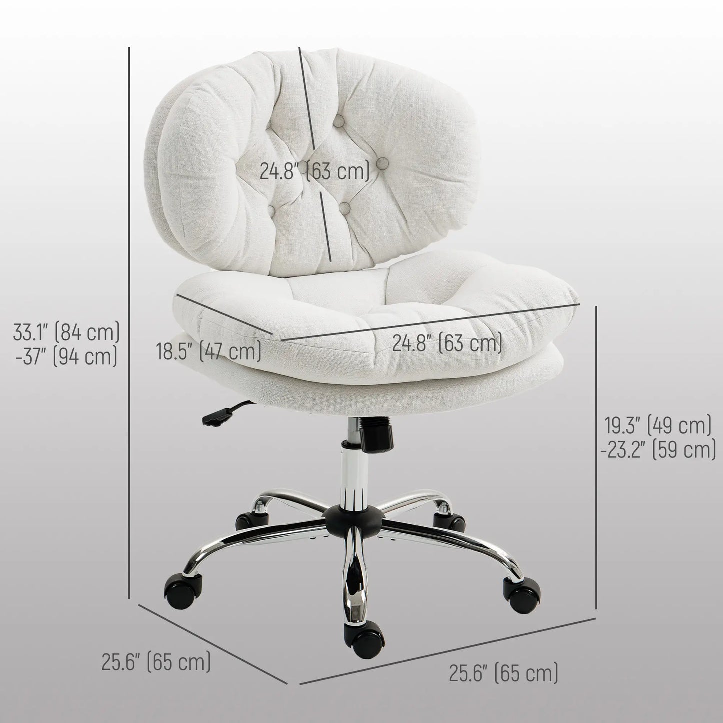 Armless Office Chair, Wide Padded Seat, Adjustable Height, Cream White Task Chairs at Gallery Canada