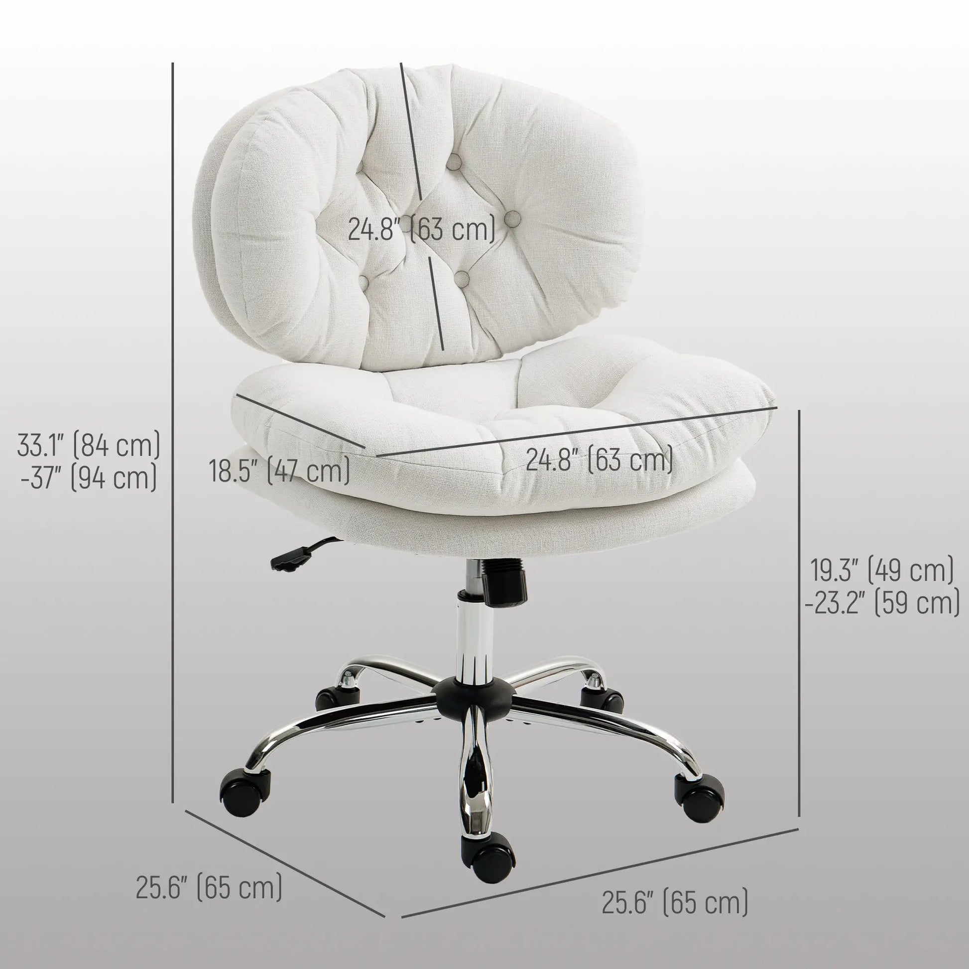 Armless Office Chair, Wide Padded Seat, Adjustable Height, Cream White Task Chairs at Gallery Canada