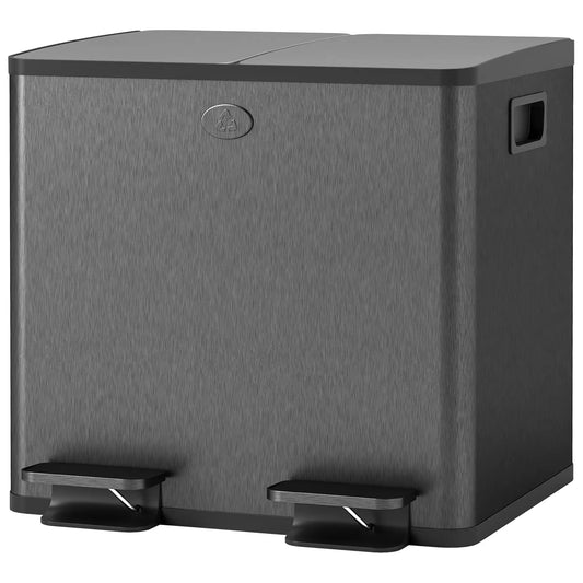 Dual Garbage Bin, Soft Close Trash Can, 2 x 15 Liter, Black Household Supplies Black at Gallery Canada