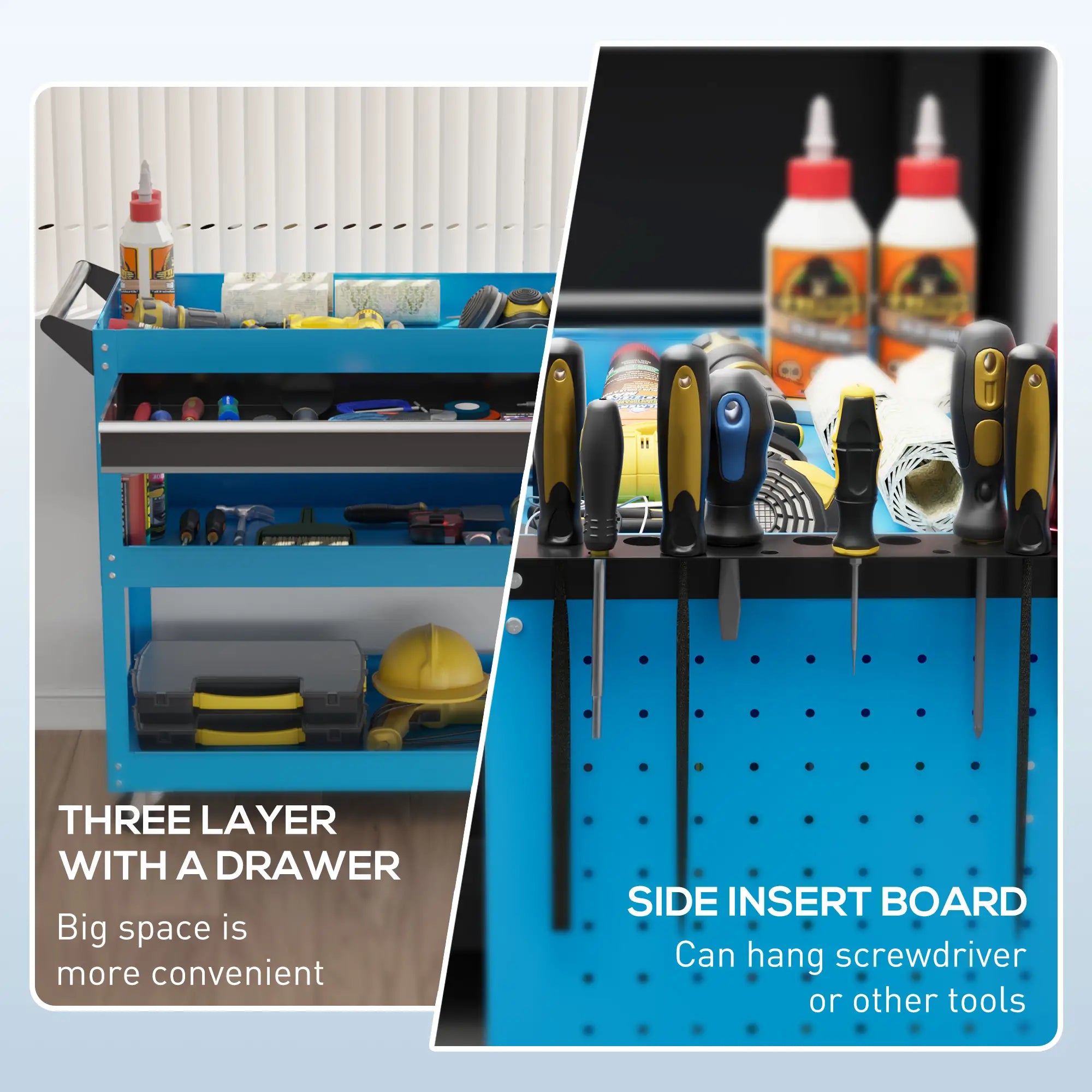 Tool Cart On Wheels, Ball Bearing Drawer, Storage Trays, Blue Tool Organizers at Gallery Canada