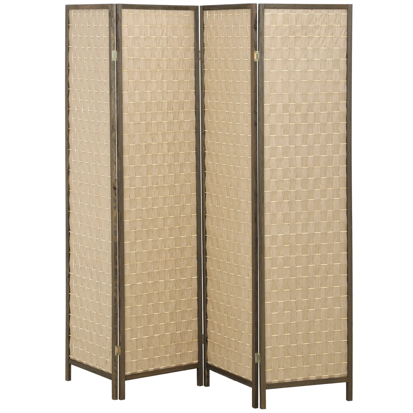 6 FT 4 Panel Folding Privacy Screen, Brown Room Divider, Brown