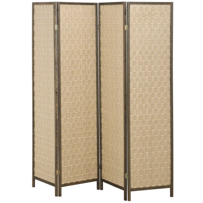 6 FT 4 Panel Folding Privacy Screen, Brown Room Divider, Brown