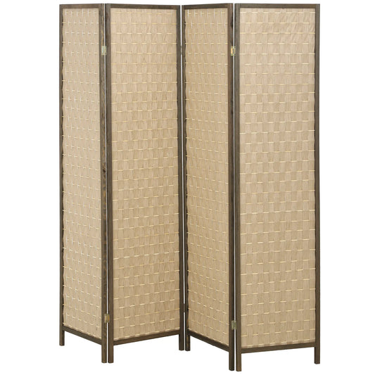 6 FT 4 Panel Folding Privacy Screen, Brown Room Divider, Brown