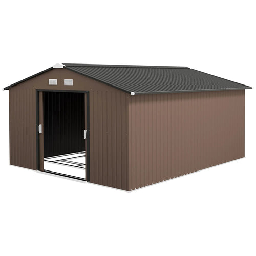 13' Metal Garden Storage Shed, Foundation Kits Included, Brown