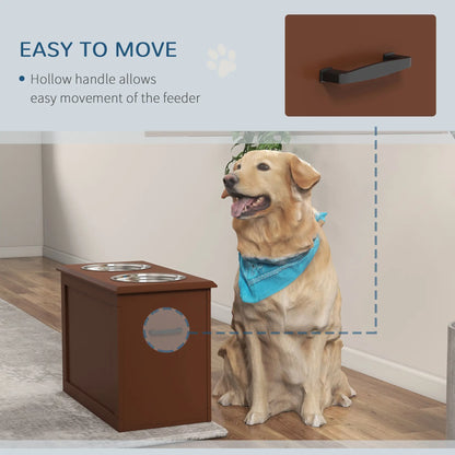 Elevated Dog Bowls with Storage, 2 Stainless Steel, Large, Brown Dog Bowls at Gallery Canada