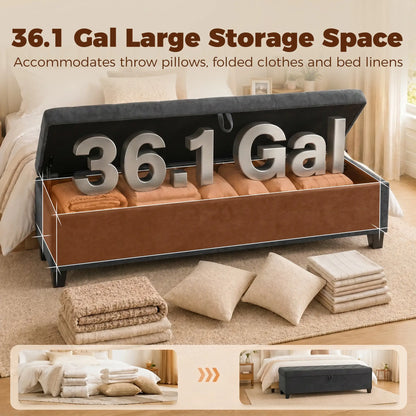 Banc de rangement Ottoman "63" pour lit queen/king, gris foncé