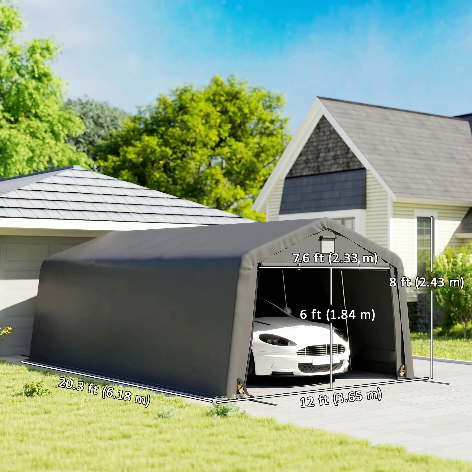 12' x 20' Portable Garage, Heavy Duty Carport, Dark Grey Car Shelters at Gallery Canada