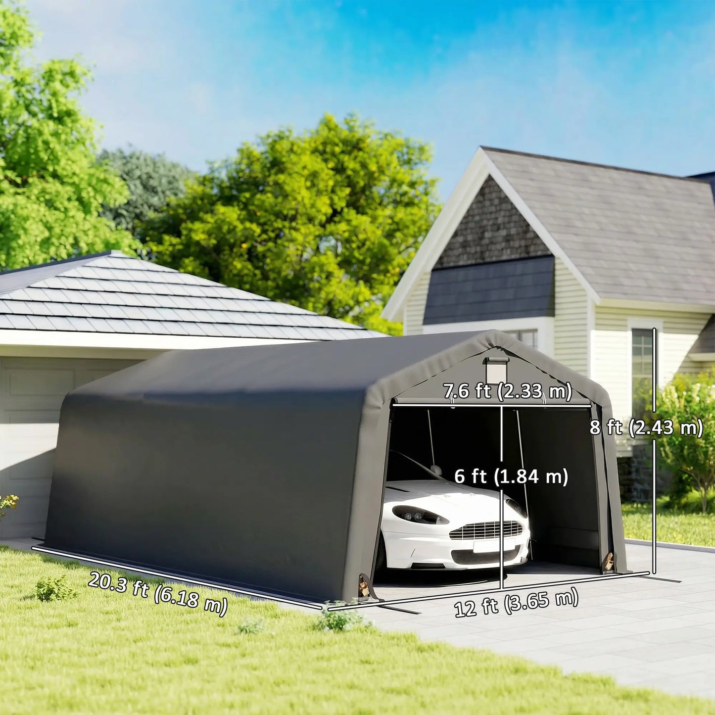 12' x 20' Portable Garage, Heavy Duty Carport, Dark Grey Car Shelters at Gallery Canada